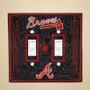  MLB Atlanta Braves Art Glass Double Switch Plate Cover 