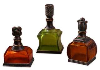Old World Decorative Colored Glass Perfume Bottles Set3  