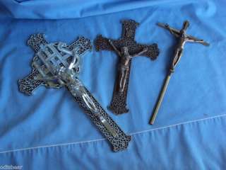 vintage BRASS Silver? Plastic WALL CRUCIFIXES CROSSES  
