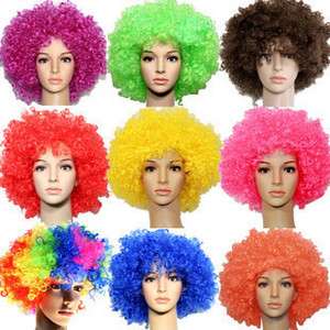 New Party Rainbow Afro Clown Child Adult Costume Curly Wig Hair  