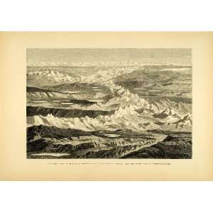  1875 Wood Engraving Panoramic Andes Mountains Lake 
