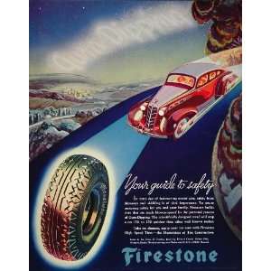  1935 Vintage Color Ad Firestone High Speed Tire Red Car 