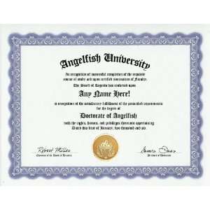  Angelfish Degree Custom Gag Diploma Doctorate Certificate 