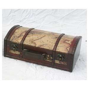    Side Handle Small Wood Trunk with Map Design