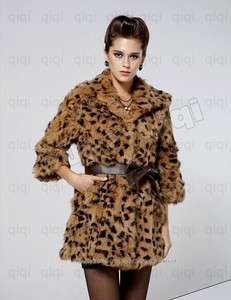   Genuine Leopard Rabbit Fur Coat Outwear Jacket Wearcoat Vintage Winter