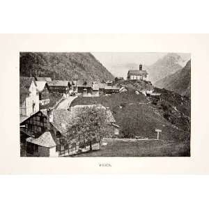  1897 Print Weesen Gallen Switzerland Cityscape Church Holy 
