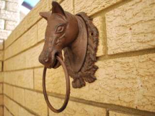   Iron Antique Style Horse Head Door Knocker / Cottage Towel Ring Rustic