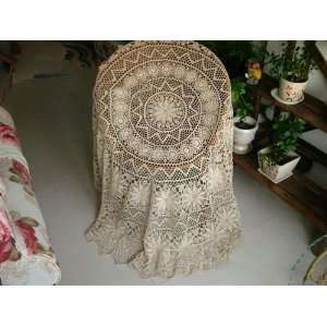  Vintage Hand Crochet Ecru Cotton round Table Cloth  #055 