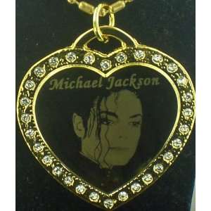  Michael Jackson RIP CZ Gold HEART Dog tag Necklace 