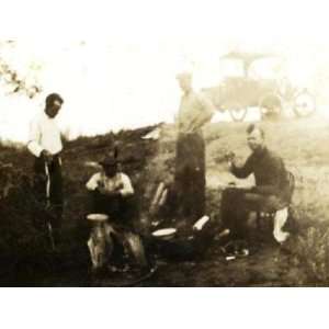  Road Side Camp with 4 Men Real Photo Postcard 1920s 