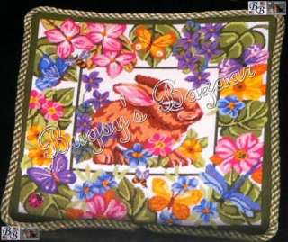 Alice Peterson BUNNY & BLOOMS Rabbit Needlepoint Pillow Kit   Spring 