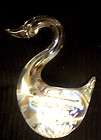 VINTAGE IRIDESCENT BLOWN ART GLASS SWAN FIGURINE INFUSED WHITE SPOTS 