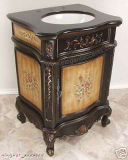 25.5 Black Granite Floral Bathroom Vanity Sink Cabinet  