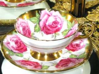 Aynsley PRETTY BOLD PINK ROSES GOLD Athens Tea Cup and Saucer  