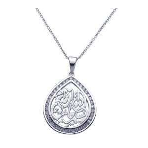   Silver Necklaces Teardrop Arabic Writing With Cz Necklace Jewelry