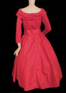 Vtg 80s 50s Victor Costa Red Full Skirt Party Prom Dress S M Wool 