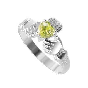 Sterling Silver Band 5mm Heart Citrine Cubic Zirconia Claddagh Ring 