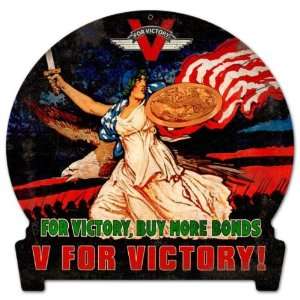  V for Victory Allied Military Round Banner Metal Sign 