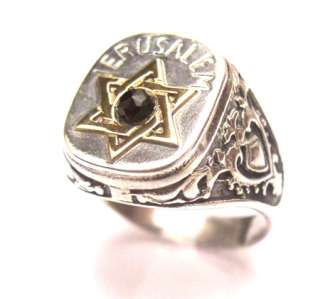 STERLING SILVER RING WITH GOLD STAR OF DAVID & ONYX  