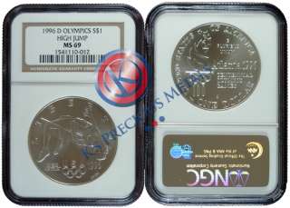 1996 D Olympics High Jump Commemorative Silver $1 NGC MS69 MS 69 