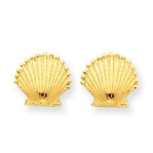  14k Gold Scallop Shell Post Earrings Jewelry