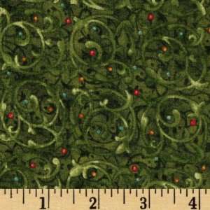  44 Wide Tidings Pindots & Circles Green Fabric By The 