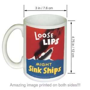  Loose Lips Might Sink Ships USA Military Vintage COFFEE 