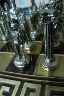 Vintage Ancient Theme Roman / Greek Persian Metal Chess Set Statue 