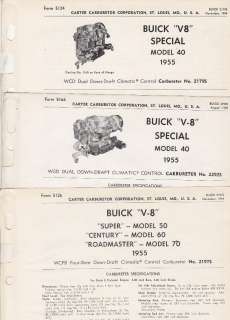 Carter Carburetor Spec Sheet(s) Buick 1955  