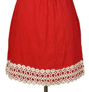 NEW $118 White Chocolate Lace Patchwork Red Cotton Tunic Dress Small S 