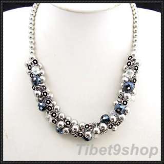 6pcs Wholesale Crystal Silvered Resin Tibetan Flower Necklace Bracelet 