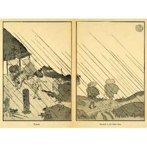  1905 Print Toyama Samurai Rain Japanese Art Hut Costume 