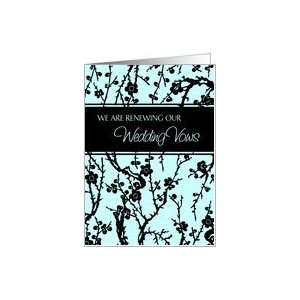 Wedding Vow Renewal Invitation Card   Turquoise and Black Floral Card