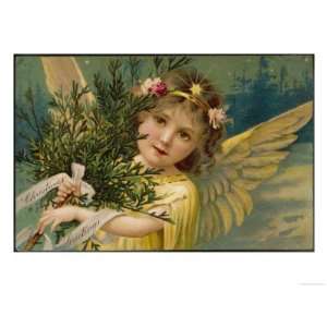 Christmas Angel Carrying an Armful of Ornamental Foliage Giclee Poster 