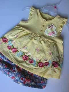 DISNEY PRINCESS Belle Floral Cotton Summer Set Girls 18 Months Yellow 