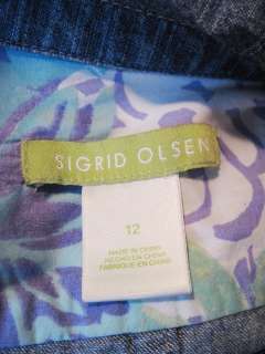 Sigrid Olsen Faded Navy Blue 100% Cotton Denim Capri Pantsuit   8/12 