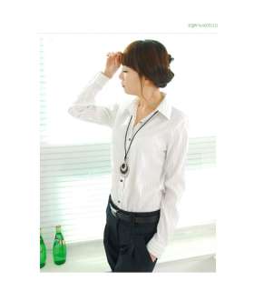 Basic Stripe Shirt Collar Blouse, Career Woman, Chic, Korea, A005212 