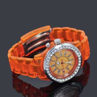 Color LED Elegant Orange Quartz Women Analog Wristwatch Crystal 