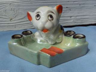 Antique ASHTRAY CIGARETTE HOLDER Porcelain DOG Japan NR  
