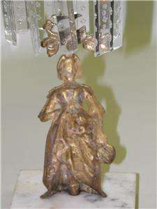 Antique Bronze Marble Crystal Prisms Figural Girandoles  