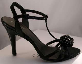 CALVIN KLEIN Sz 8.5M Heels Sandals Black Strappy RAJAH Pebble Leather 