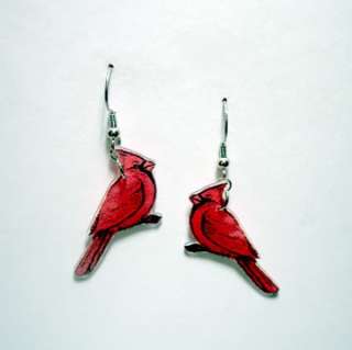 Bright Red Cardinal Bird Earrings UNIQUE   