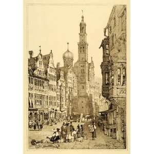  1915 Print Samuel Prout Art Augsburg Germany Streetscape 