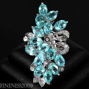   REAL PARAIBA BLUE APATITE WHITE SAPPHIRE STERLING 925 SILVER RING 7.25
