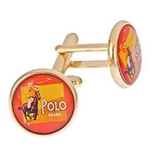 Gold plated polo player cufflinks with presentation box. Made in the U 