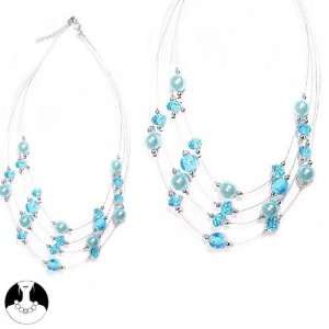   paris women necklace necklace 40cm+ext 4 rows wire aqua glass Jewelry