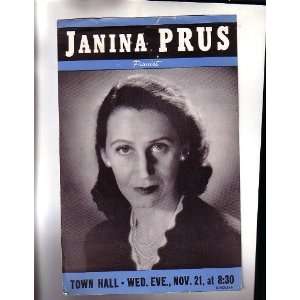  Janina Prus Pianist  NYC Town Hall Program 1945 