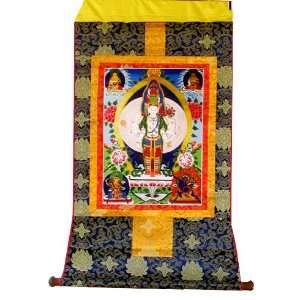 Avalokiteshvara, Chenrezig, Tibetan Buddhist Handmade Brocade Thangka