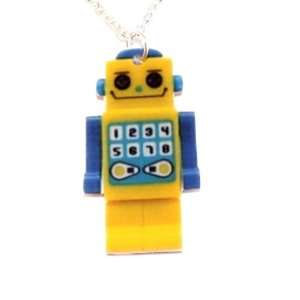 Sour Cherry Silver plated base Yellow Robot Necklace (18 inch chain)