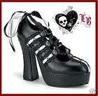 DEMONIA~Sk​ull Lace Ribbon Shoes~Demo​n 13~Black​/White~9